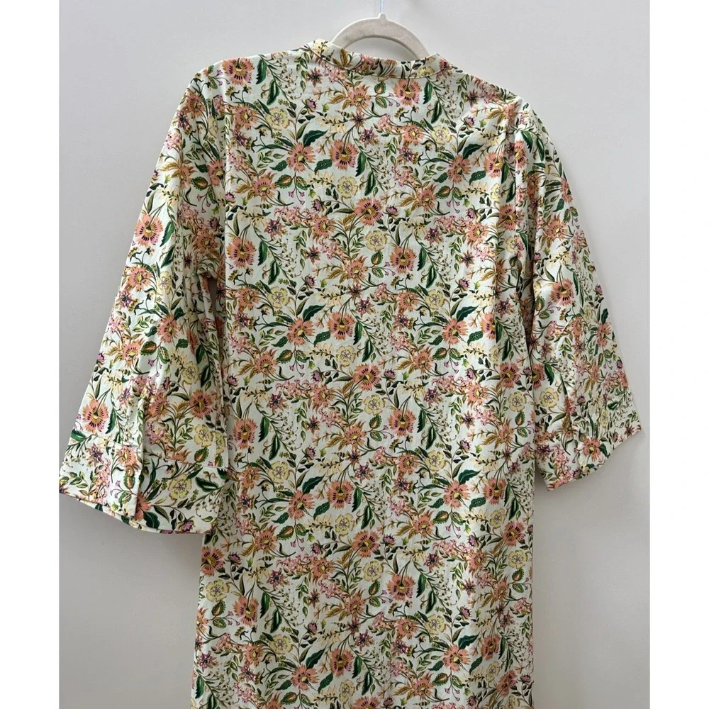 Zara Floral Button Front Cotton Shirt Dress Cottagecore Botanical Women's Medium - Picture 11 of 13